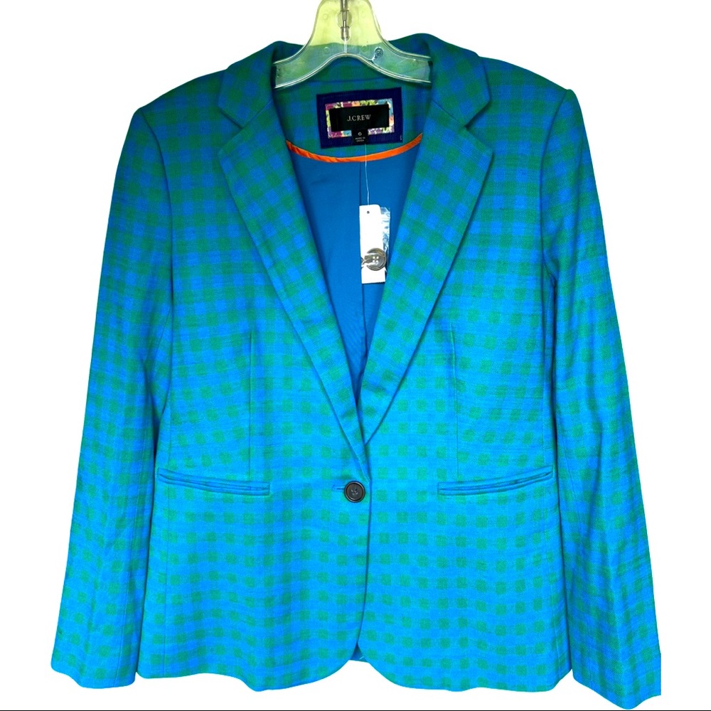 J. Crew Turquoise and Green Checked Blazer